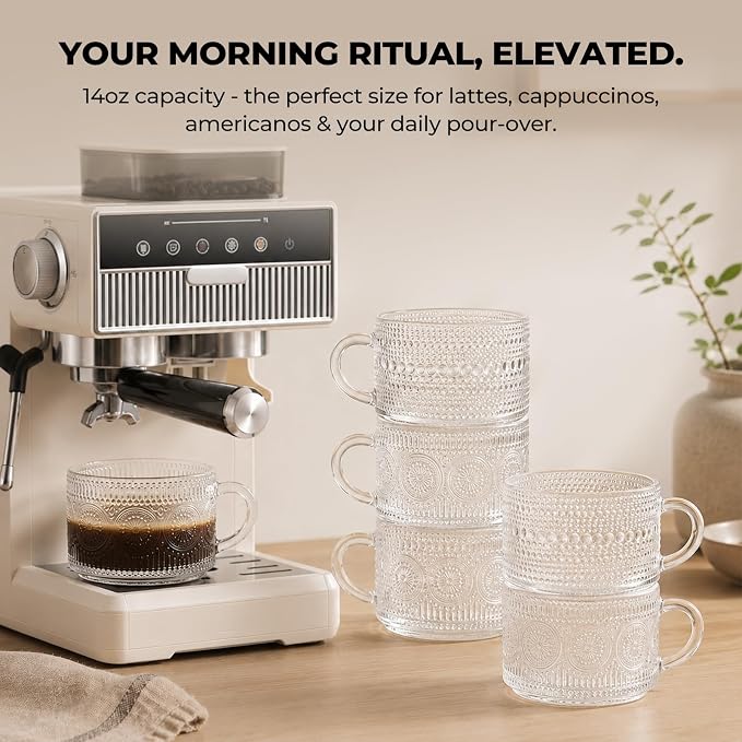 6-Pack Vintage Hobnail Glass Coffee Mugs, 14 oz Tea Cups - Image 5