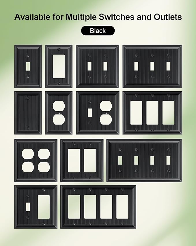 2-Pack Classic Beadboard Double Toggle Light Switch Cover Plate, Durable Natural Bamboo Fiber Decorative Switch Plate Covers, Matte Black 2 Gang Wall Plate