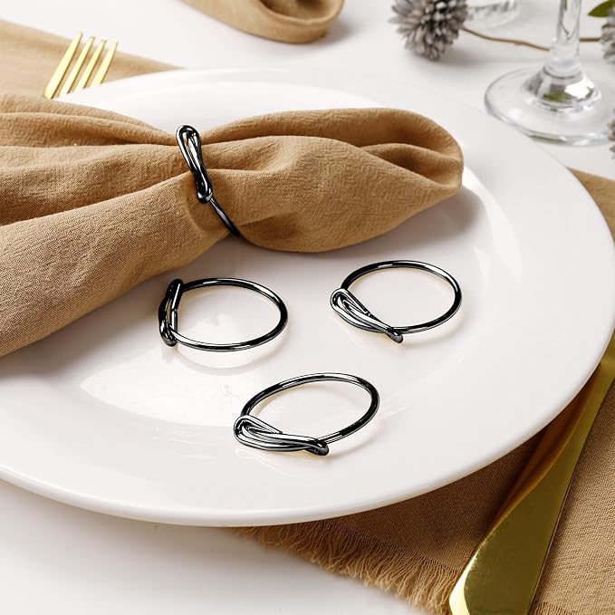 wonlex Elegant Modern Napkin Ring Buckles Set of 12 Cute Brushed Napkin Rings - Image 2