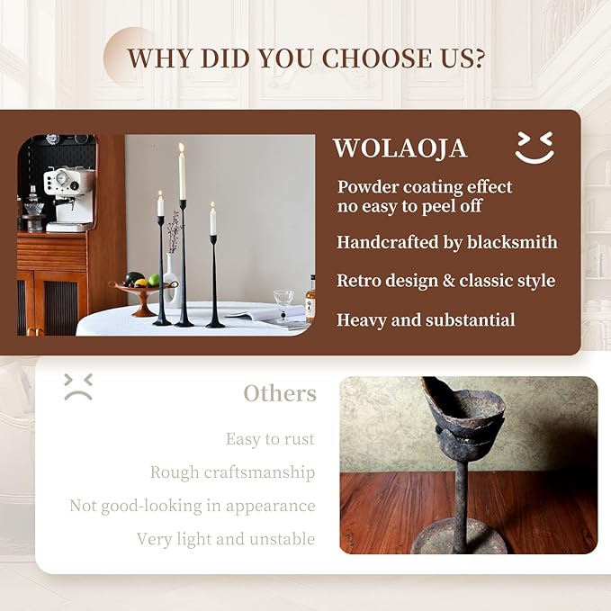 Iron Black Candlestick Holders, Set of 3 Candle Stick Holders,Fits 3/4 inch Thick Candle&Led Candles, Vintage Modern Decorative Centerpiece for Dining Table Centerpiece, Wedding, Party Decor