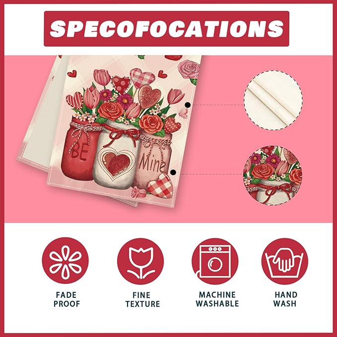 XCHI Roses Flowers Love Hearts Vase Valentine’s Day Table Runner Table Decoration for Party Home Kitchen Dining Dinner Holiday Decor 13x108 Inch