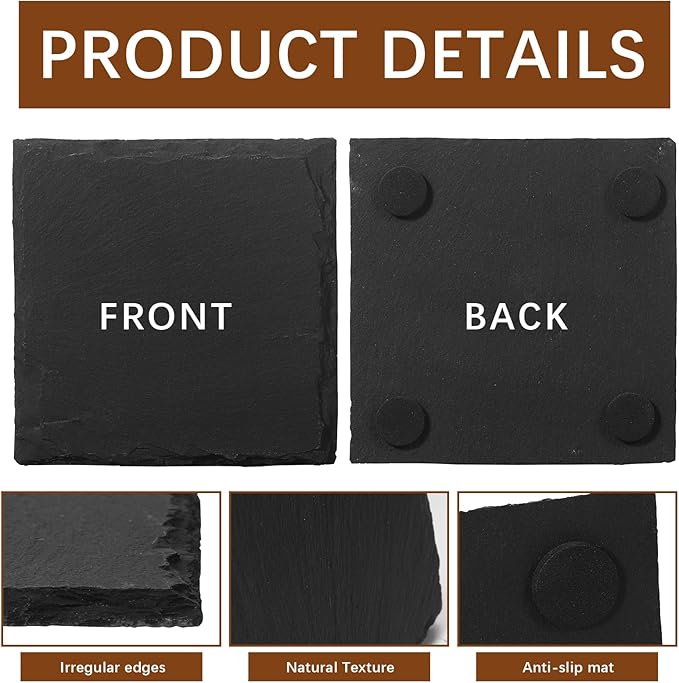 24 PCS Slate Coasters Black Square 4 Inch Bulk Rock, Blank Laser Engraving - Image 3