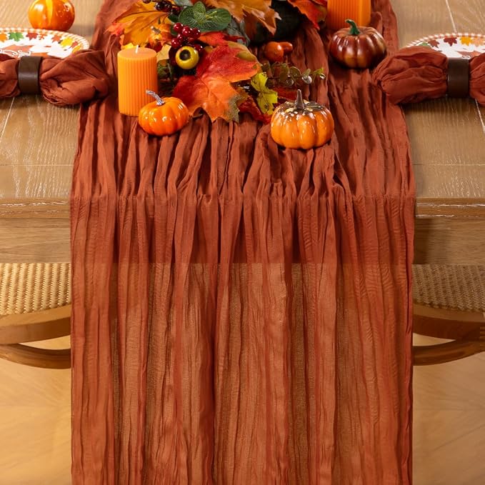 6 Pack Cheesecloth Terracotta Table Runner 10ft Rustic Gauze Decor | - Image 5