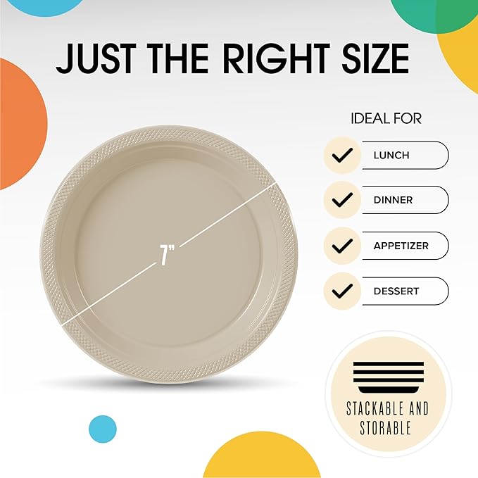 Ivory Plastic Plates - 7 Inch, 100 Pack, 350 GSM