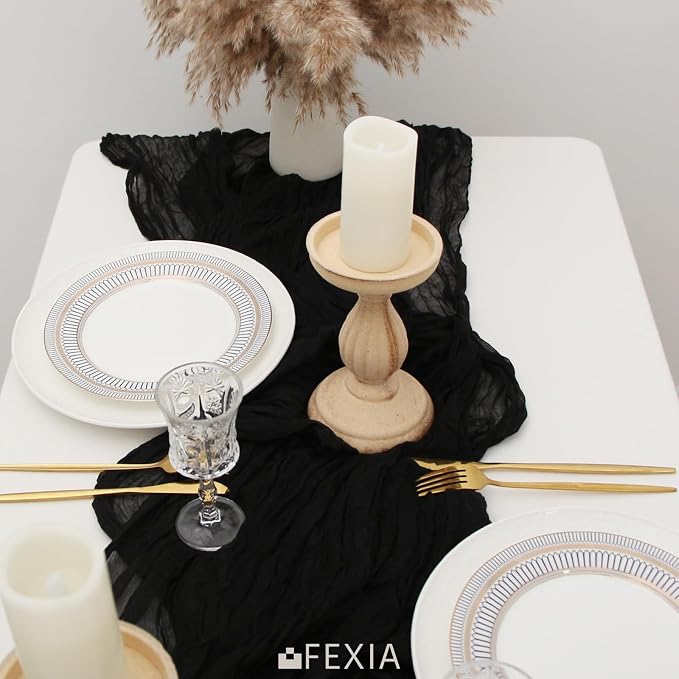 Black Cheesecloth Table Runner Rust Boho Fall Party Decoration | 35x120 Inches - Image 6