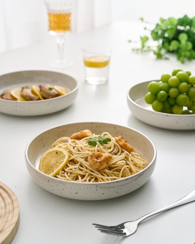 famiware Milkyway 33 oz Pasta Bowls Set of 8, Creamy White | Double Reactive - Image 7