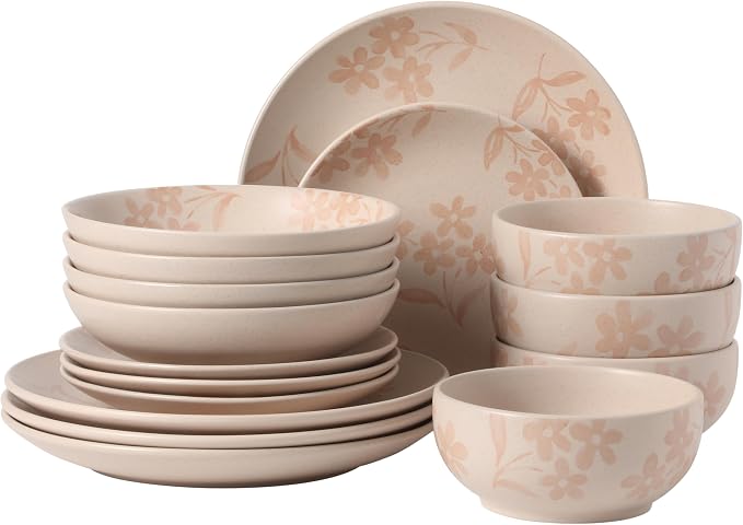 Gibson Home Admiral Hall Plates and Bowls Set, 16-Piece Floral Dinnerware Set by GibsonHomewares