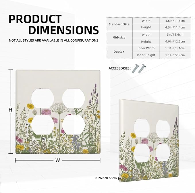 Light Switch Cover Wildflower Botanical Plant Herbs Flower 2 Gang Decorative SwitchPlates Double Duplex Wall Plates Switch Plates and Outlet Covers for Bathroom Livingroom Decor