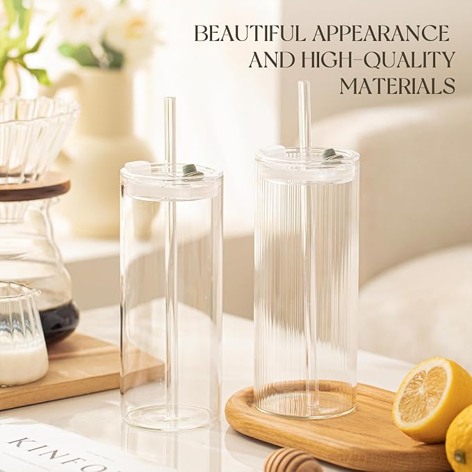 KEMORELA 6-Pack 18oz Ribbed Glass Cups - Image 6