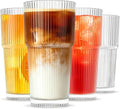 INSETLAN 20oz Ribbed Glass Tumbler, Iced Coffee Cups by INSETLAN