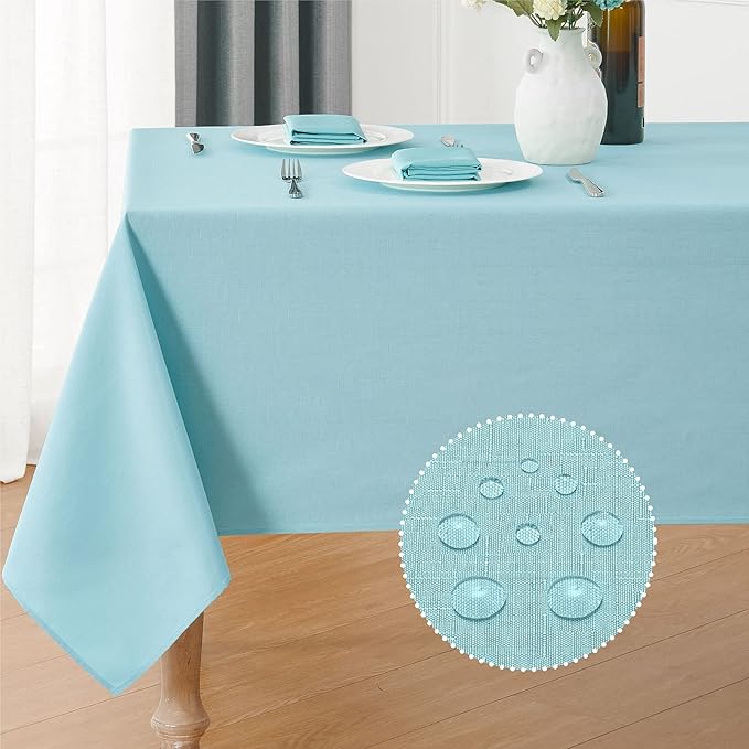 Rectangle Tablecloth Waterproof 60x120 inch Linen Textured Table Cloth Stain and Wrinkle Resistant Washable, Decorative Fabric Table Cover for Dining, Party and Camping, Aqua