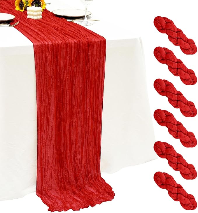 6Pack Red Cheesecloth Table Runner, 17 x 108 inch Sheer Red Table Runner | Boho by Seveups