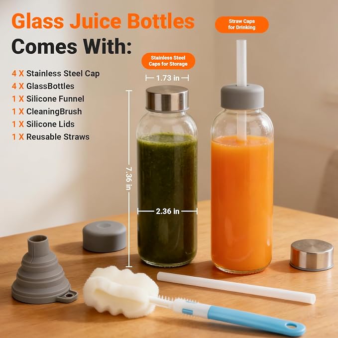 Sursip 16 oz Glass Juice Bottles - Image 2