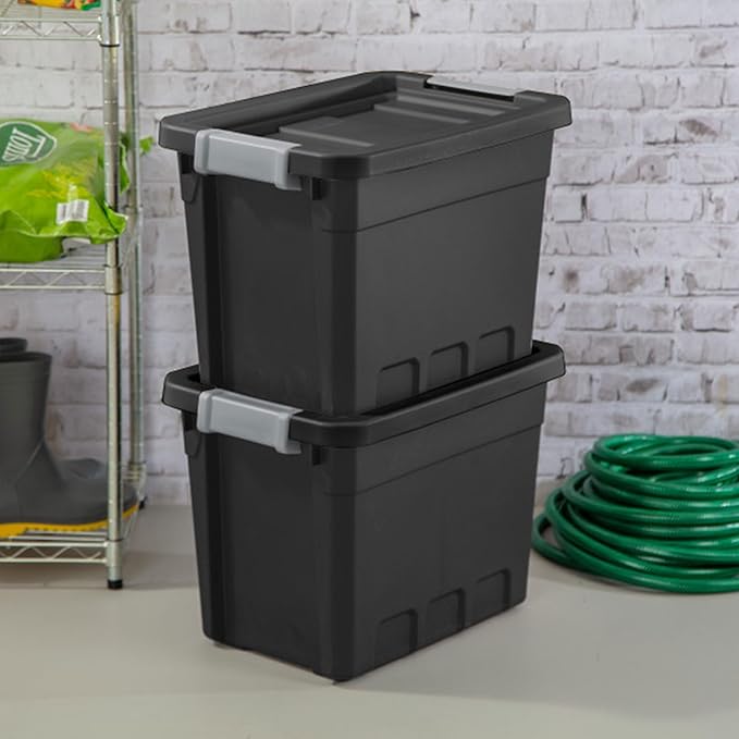 Sterilite 24-Pack Plastic Storage Bins with Lids, Stackable Containers, 7.5 Gallon, Black