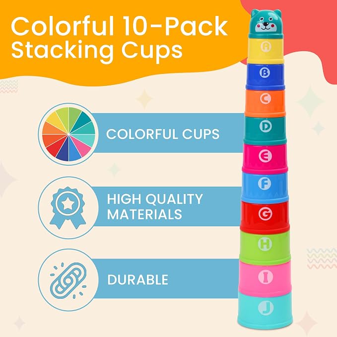 Educational Stacking Toys for Toddlers 1–3 | Numbers & Alphabet Stacking Cups - Image 3