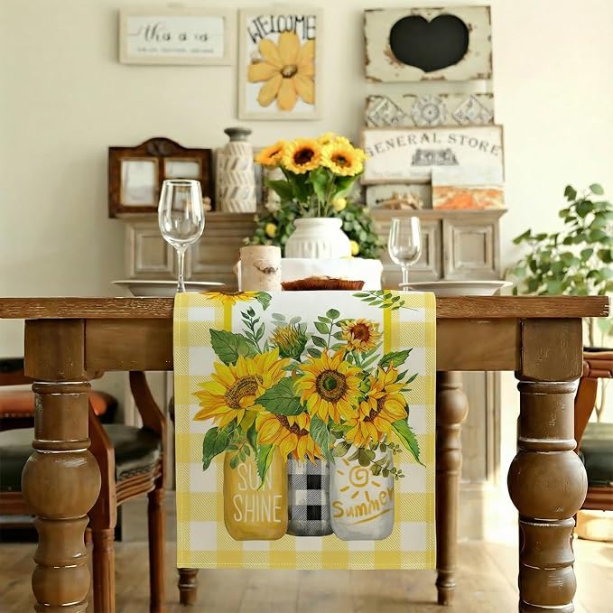 Sunflower Summer Table Runner 13x72 Inch, Kitchen Dining Table Decoration - Image 2