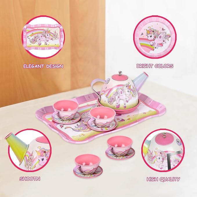 Tea Party Set for Little Girls, Pretend Tin Teapot Set - Image 6