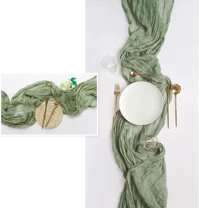 Sage Green Cheesecloth Table Runner - Image 6
