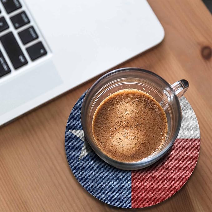 Texas Flag Coasters for Drinks Red White and Blue Board Texture Wooden Style Patriotic for Tabletop Protection Coffee Table Living Room Kitchen Office Home Decor 2 Pcs,4 Inch