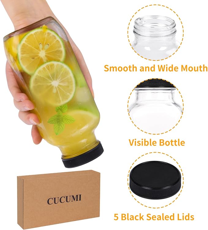 CUCUMI 5pcs 16oz Glass Juice Bottles - Image 4