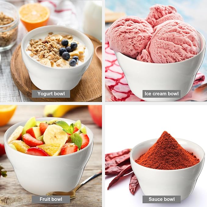 Suclain 24 Pack 8 oz Porcelain Bowls Set Porcelain Bouillon Cups Small Dessert Bowls Soup and Dip Bowls for Ice Cream Dessert Sauce Dipping Salads Cereal Rice, Microwave and Dishwasher Safe, White