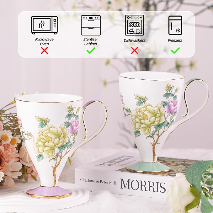KAMMAK Bone China Coffee Mugs, 15oz Floral Tea Cups - Image 6