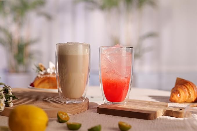 CNGLASS Double Wall Thermo Glass Cup 13.5 oz, Insulated Glass Coffee Set of 2 - Image 7