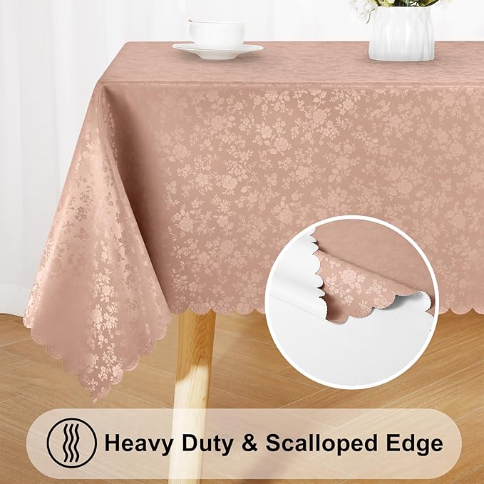Smiry Round Table Cloth, Waterproof Heavy Duty Vinyl Tablecloths, Wipeable Washable Table Cover for Kitchen and Dining Room (Tan, 60" Round)