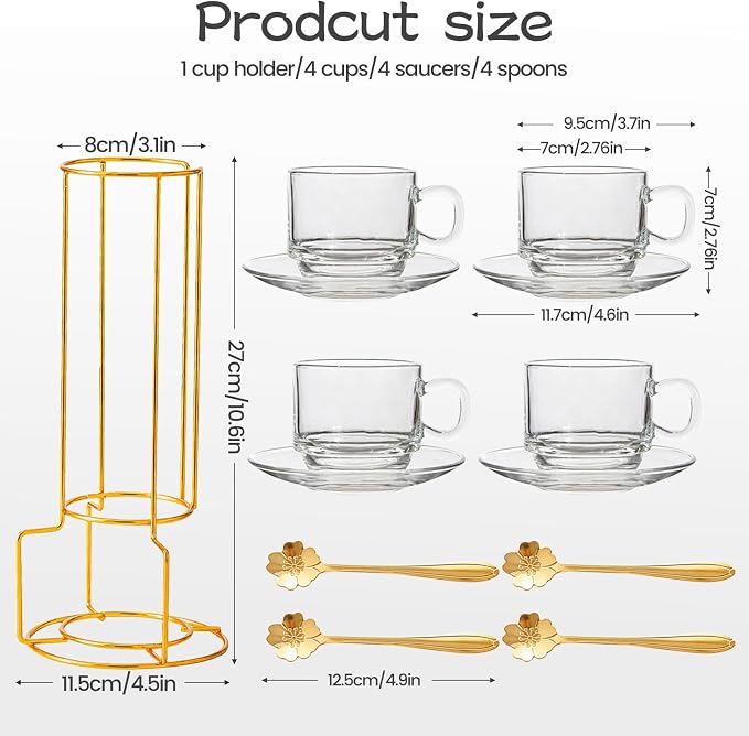 5.4 oz Espresso Cups Set of 4, Stackable Glass Coffee Cups - Image 4