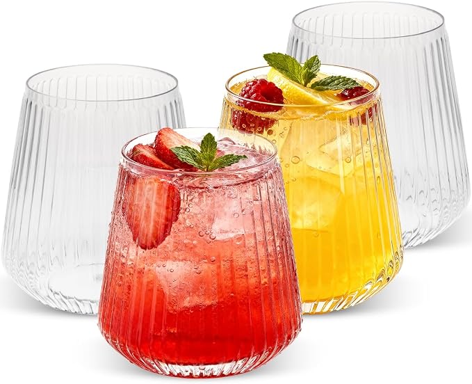 Goodluck 120 Pack 12oz Stemless Clear Plastic Wine Glasses | Clear Ribbed Cups by GoodLuck