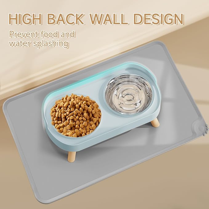 Elevated Cat Bowl with Food Mat, Raised Cat Food and Water Bowl Set - Image 3