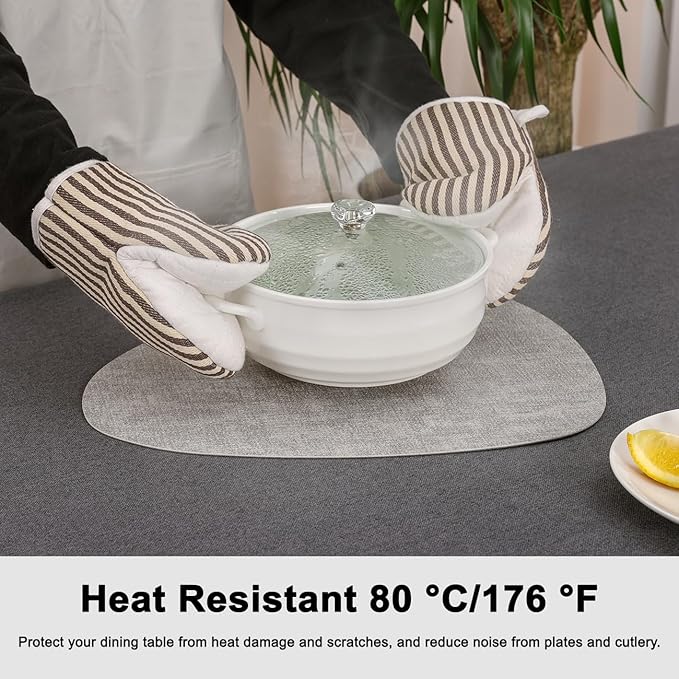 Placemats and Coasters, Washable Placemats Round Faux Leather Wipeable Place Mats Non Slip Heat Resistant Indoor Outdoor Table Mats (Set of 4, Light Gray Cream-White)