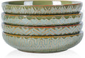 Sureasy 9.7" Pasta Bowls Set of 4-42 oz Large Salad Bowls for Kitchen, Embossed Ceramic Serving Bowls for Fruits, Soup, Pasta and Salad, Microwave & Dishwasher Safe, Green