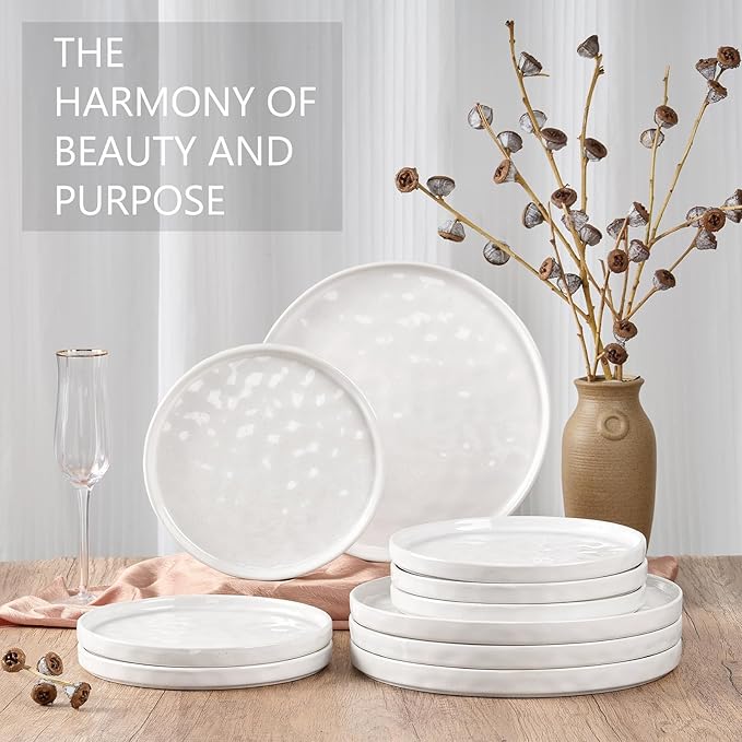 LIANYU Dinner Plates Set of 6, 7.9 Inch Large Ceramic Dessert Plate for Kitchen, Porcelain Serving Dishes for Salad Appetizer Cake Bread, Scratch Resistant, Microwave & Dishwasher Safe, Polar White
