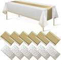 12Pack Disposable Plastic Tablecloths and Satin Table Runner Set White and Gold by MASHAN