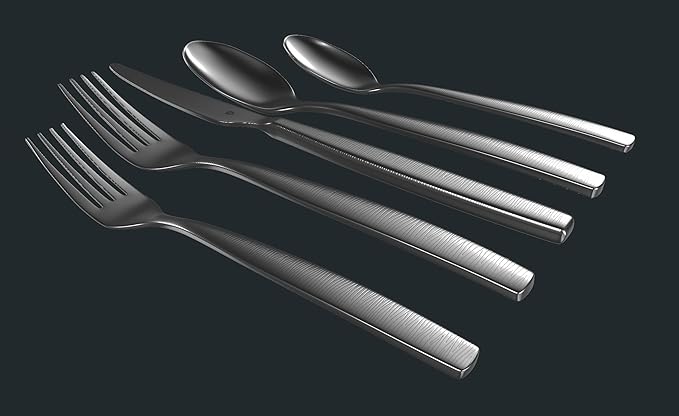 Engraved Silverware Set for 8 | 18/10 Stainless Steel Flatware with Mirror Finish and Engraved Handles | Heavy-Duty, Dishwasher Safe, Built to Last (40-Piece, Mezzano Engraved)