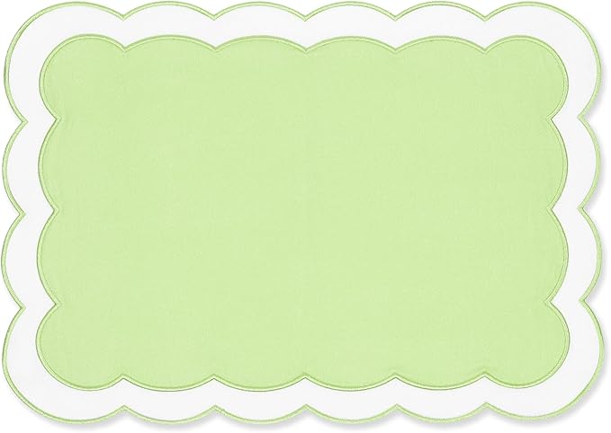 Hofdeco Premium Coastal Patio Indoor Outdoor Placemat Set of 4, 14"x19" Double-Layered, Waterproof Cloth Placemat for Kitchen or Dining Table. Green Embroidered Solid B