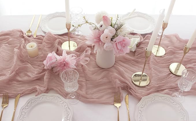 Dusty Pink Cheesecloth Table Runner Wedding Bridal Shower Home Decor | 35x120 - Image 7