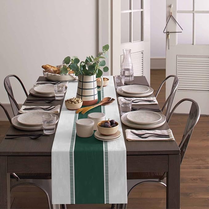 Green Table Runners 90 inches Long, Farmhouse Stripes Table Runner Bualap - Image 4