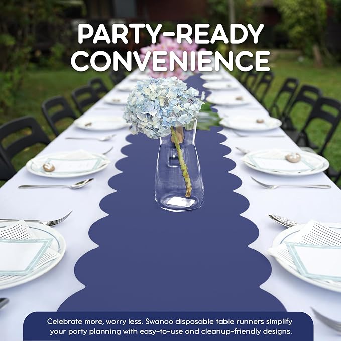 Navy Blue Scallop Table Runner, Disposable Plastic, 5 Pack - Image 3