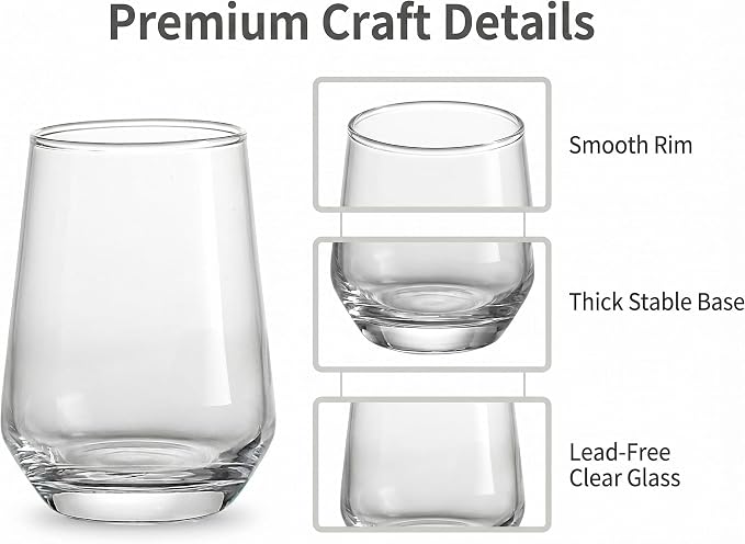 Lead-Free Clear Glass Cups Set 4-13oz., Thick Base Curved Drinking Cups - Image 7