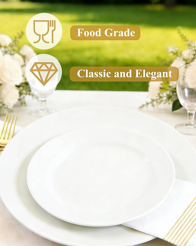 Quatish 120 Pcs White Disposable Plastic Plates for Party,Wedding Plate Includes 60 Pes 10.25 Inch 60 Pes 7.5 Inch Heavy Duty Dinner & Dessert Plates, Perfect for Festivals,Picnics