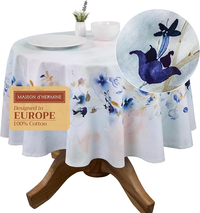 Maison d' Hermine Table Cloth Round Table 100% Cotton 69 Round Inches Tablecloth Reusable Decorative for Dining Room Farmhouse Home Valentines Day Decorations Spring Summer - Lazy Summer Days