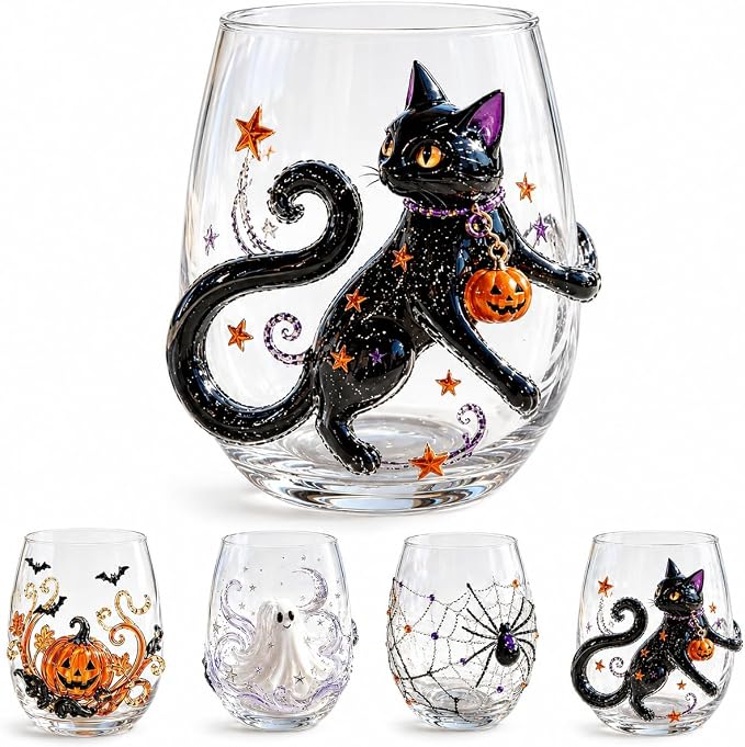 3D Halloween Artisan Glassware Collection, Gothic Halloween Glass Cups by Unknown