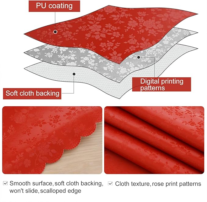 Smiry Rectangle Table Cloth, Waterproof Heavy Duty Vinyl Tablecloths, Wipeable Washable Table Cover for Kitchen and Dining Room (Red, 70" X 108")
