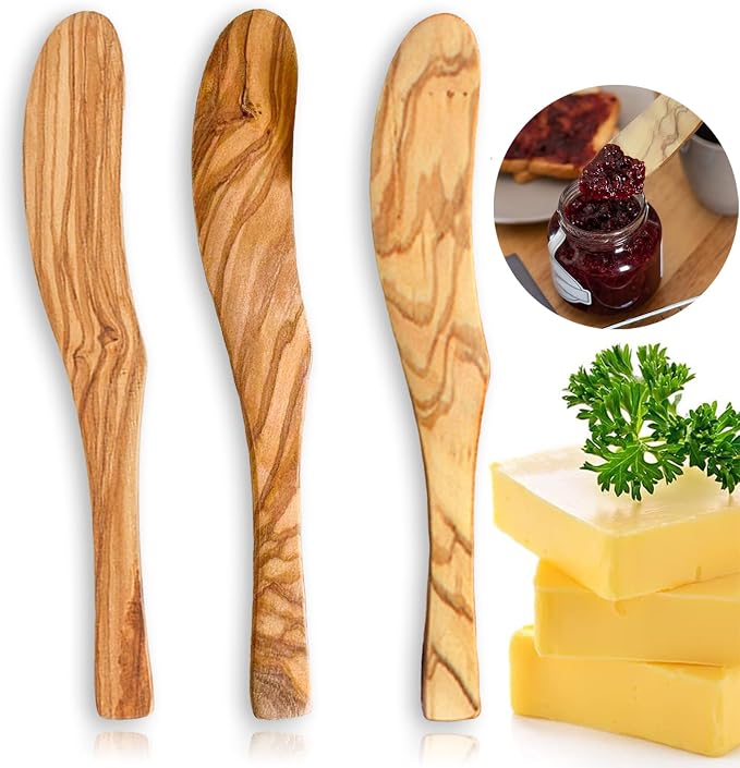 Olive Wood Butter Spreader, 6.8 Inch Handmade Butter Knife Set of 3 | Olive by FHUMMYBT