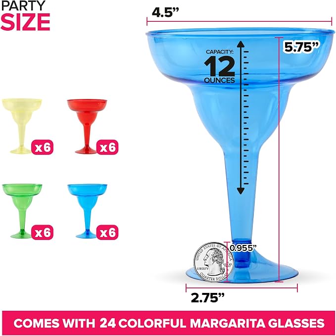 Stock Your Home Multicolor Plastic Margarita Glasses Disposable Decorations - Image 2