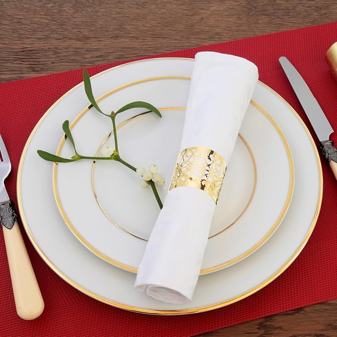 uxcell 100Pcs Napkin Rings Laser Cut Foil Paper, Napkin Holder Hollow Napkin Bands for Weddings Party Serviette Table Decoration Restaurant (One-Sided Reflective Gold Tone, 5.3 x 1.6)