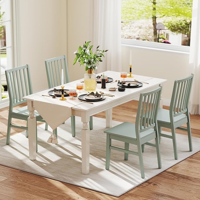 Green Wooden Dining Chairs Set of 4, Farmhouse Dining Room & Kitchen Chair with High Back, Spindle Windsor Armless Side Chair for Living Room Dining Room Kitchen Restaurant Balcony