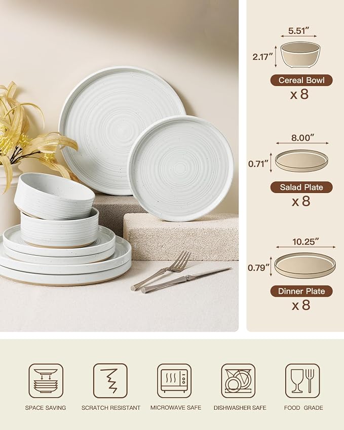 Stoneware Dinnerware Set for 8, Plates and Bowls - Image 8